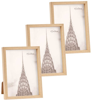 Arte r Fotolijst - 3x stuks - houtlook - kunststof/glas - 22 x 17 cm - voor foto van 15 x 20 cm - staand/ha