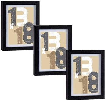 Arte r Fotolijst voor een foto van 13 x 18 cm/15 x 20 cm - 3x stuks - zwart - hout - passe partout