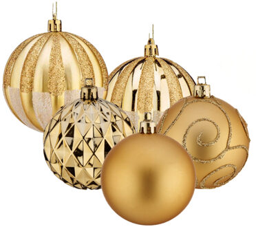 Arte r Gedecoreerde kerstballen - 12x stuks - goud - kunststof - 8 cm