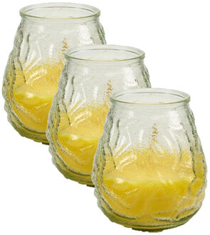 Arte r Geurkaars citronella - 3x - in windlicht - glas - 10 cm - citrusgeur - geurkaarsen Geel