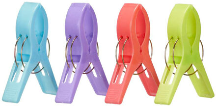 Arte r Handdoekknijpers XL - 4x - kleurenmix - kunststof - 10 cm - wasknijpers