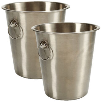 Arte r IJsemmer - Set van 2x stuks - zilverkleurig - RVS - 21x21x21 cm - champagnekoeler - drankemme