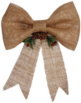 Arte r Kerstboomversiering ornament strikjes/strikken jute beige 25 x 26 cm