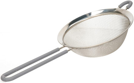 Arte r Keuken zeef - zilver - met grijs handvat - 33 x 14 cm - RVS - vergiet - keukenzeef