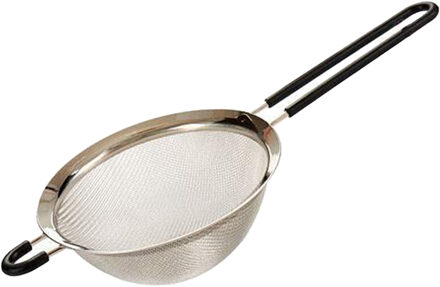 Arte r Keuken zeef - zilver - met zwart handvat - 33 x 14 cm - RVS - vergiet - keukenzeef