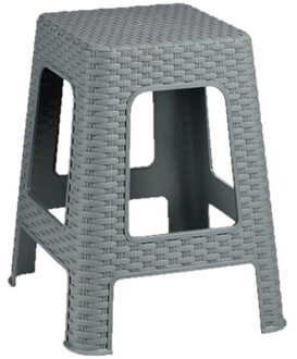 Arte r Keukenkrukje/opstapje lichtgrijs rotan 45 cm - Huishoudkrukjes