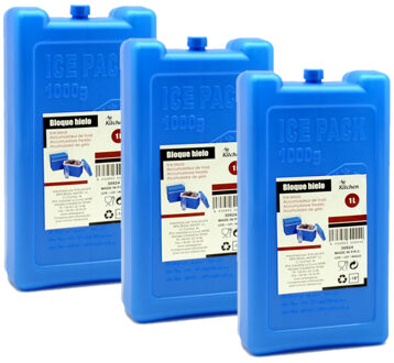 Arte r Koelelementen groot blok - Set van 12x stuks - 1000 ml - 11 x 5 x 22 cm - blauw - voor koelta