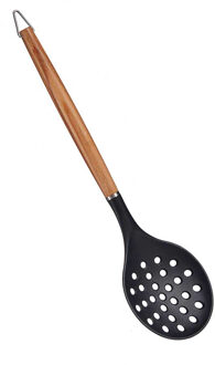 Arte r Kook/keuken gerei - Schuimspaan - zwart/bruin - kunststof/hout - 34 cm