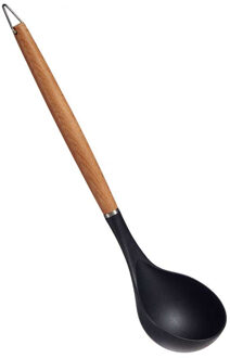 Arte r Kook/keuken gerei - soep lepel - zwart/bruin - kunststof/hout - 32 cm