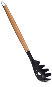 Arte r Kook/keuken gerei - spaghetti opschep lepel - zwart/bruin - kunststof/hout - 32 cm