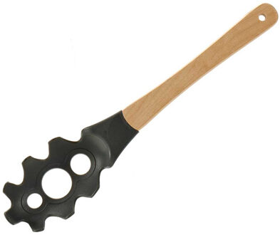 Arte r Kook/keuken gerei - spaghetti opschep lepel - zwart/bruin - kunststof/hout - 38 cm