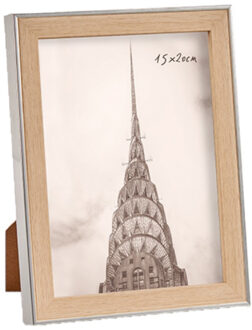 Arte r Kunststof fotolijst zilver met hout geschikt voor een foto van 15 x 20 cm