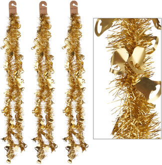 Arte r Lametta kerstslinger - 5x - goud - folie - 200 x 12 cm - met kerstklokjes