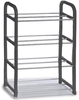 Arte r Metalen schoenenrek/schoenenstandaard 4-laags zilver 40 x 19 x 56 cm