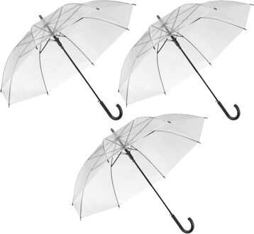 Arte r Paraplu transparant - 3x - kunststof/staal - D58 cm- zwart handvat - opvouwbaar