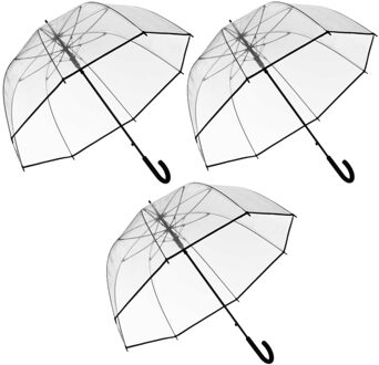 Arte r Paraplu transparant - 3x - kunststof/staal - D63 cm - zwart handvat