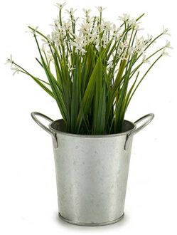 Arte r Plantenpot/bloempot emmer - rond - zink - zilver - D12 x H16 cm