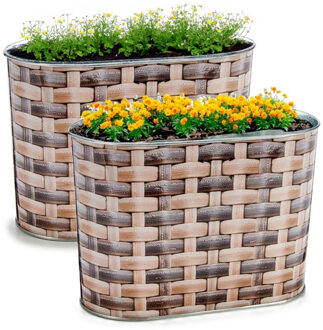 Arte r Plantenpot/bloempot teil - 2x - ovaal - zink - bruin - L22,5 x D11,5 x H12 cm