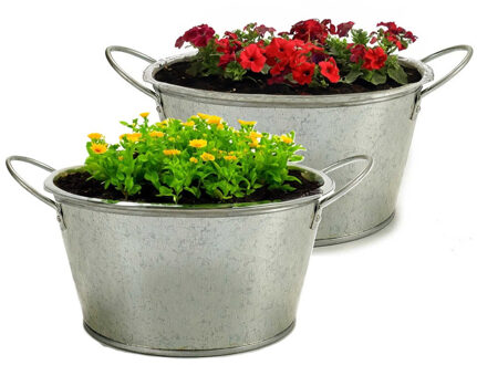 Arte r Plantenpot/bloempot teil - 2x - rond - zink - zilver - D20 x H15 cm