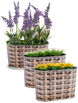 Arte r Plantenpot/bloempot teil - 3x - ovaal - zink - bruin - L22,5 x D11,5 x H12 cm