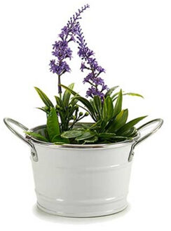Arte r Plantenpot/bloempot teil - rond - zink - wit - D12 x H17 cm