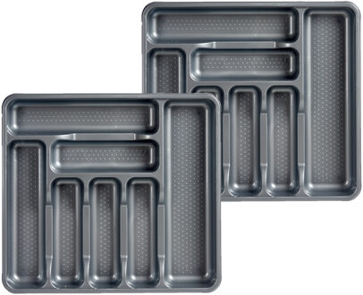 Arte r Set van 2x stuks kunststof bestekbakken/bestekhouders 7-vaks grijs 42 x 39 cm