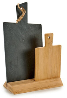 Arte r Set van 2x stuks snijplanken/serveerplanken leisteen en bamboe 17 x 31 cm