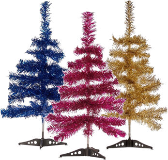 Arte r Set van 3x kleine glitter folie kerstbomen 60 cm - Diverse kleuren - Kunstkerstboom Groen