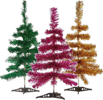 Arte r Set van 3x kleine glitter folie kerstbomen 60 cm - Diverse kleuren - Kunstkerstboom Roze