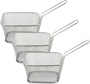 Arte r Set van 3x stuks patat/snack serveermandje/frituurmandje van ijzer 23 cm - Serveerschalen Zilverkleurig