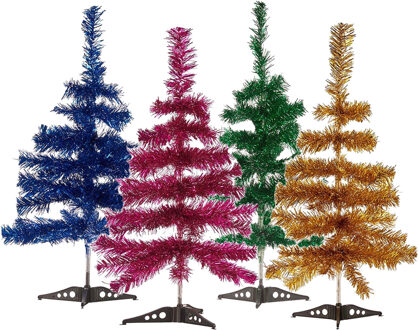 Arte r Set van 4x kleine glitter folie kerstbomen 60 cm - Diverse kleuren - Kunstkerstboom Groen