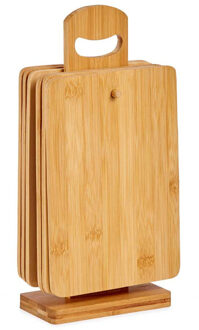 Arte r Set van 6x stuks bamboe houten snijplanken/serveerplanken met houder 22 x 14 cm - Snijplanken Bruin