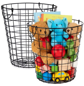Arte r Speelgoed opbergmand - 2x - metaal - zwart - 30 x 30 cm - speelgoedmand - opberg / opruim mand