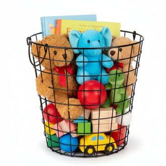 Arte r Speelgoed opbergmand - metaal - zwart - 30 x 30 cm - speelgoedmand - opberg / opruim mand