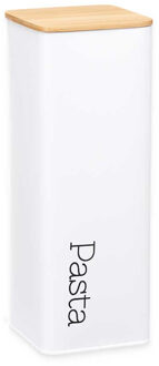 Arte r Voorraadpot - Pasta/Spaghetti?- metaal/bamboe - wit - 8 x 8 x 27 cm