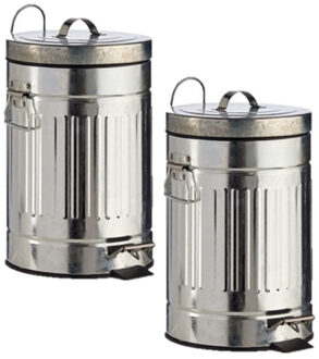 Arte r Vuilnisbak / pedaalemmer - 2x stuks - zilver - 7 liter - 34 cm - metaal - Afvalemmers - Prullenbakke