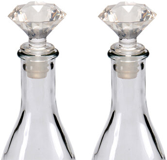 Arte r Wijnstopper - 2x - kunststof - diamant geslepen look - 7 x 4 cm - flessenstopper