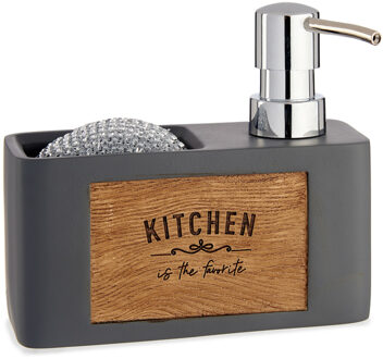 Arte r Zeeppompje/dispenser - met houder - kunststof hout - grijs - 15 x 13 cm - navulbaar