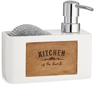 Arte r Zeeppompje/dispenser - met houder - kunststof-hout - wit - 15 x 6 x 13cm - navulbaar