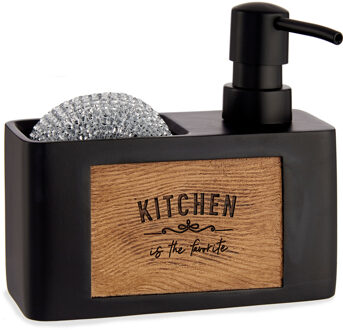 Arte r Zeeppompje/dispenser - met houder - kunststof hout - zwart - 15 x 13 cm - navulbaar