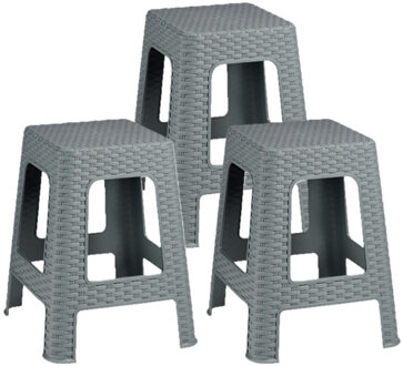 Arte r Zit krukjes - 3x - lichtgrijs - rotan kunststof - 36 x 36 x 45 cm - extra zitplaatsen