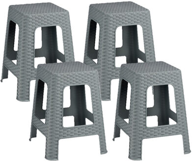 Arte r Zit krukjes - 4x - lichtgrijs - rotan kunststof - 36 x 36 x 45 cm - extra zitplaatsen