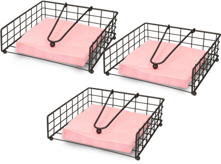 Artex Servettenhouder met stop - 3x - zwart - metaal - 21 cm
