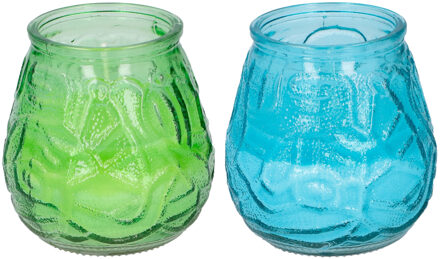 arti casa 4x Stuks Citronella Lowboy Tafelkaarsen 10 Cm Blauw En Groen Glas - Geurkaarsen Multikleur