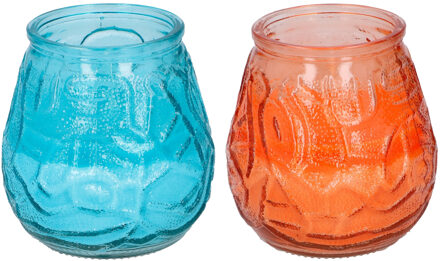 arti casa 4x Stuks Citronella Lowboy Tafelkaarsen 10 Cm Oranje En Blauw Glas - Geurkaarsen Multikleur