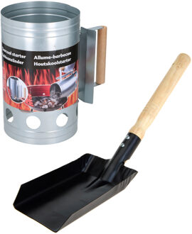 arti casa BBQ briketten/houtskool starter - met houten handvat 27 cm - Met kolenschep - zwart - 37 cm