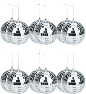 arti casa Disco kerstballen - 12x st - zilver - D6 cm - kunststof - discobol - spiegelbol - discobal