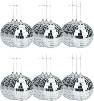 arti casa Disco kerstballen - 24x st - zilver - D6 cm - kunststof - discobol - spiegelbol - discobal