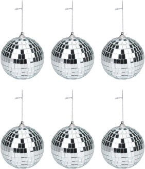 arti casa Disco kerstballen - 6x st - zilver - D6 cm - kunststof - Kerstbal Zilverkleurig