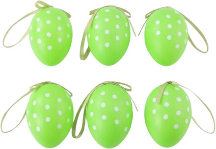 arti casa Paaseieren - 6x stuks - groen - witte stipjes - L6 cm - pasen - paasversiering